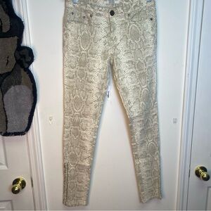 Grace in LA Cream Snake Print Skinny Jeans Lace Up Hem Size 27 Boho Western Chic